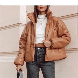 Princess Polly lioness faux leather puffer jacket